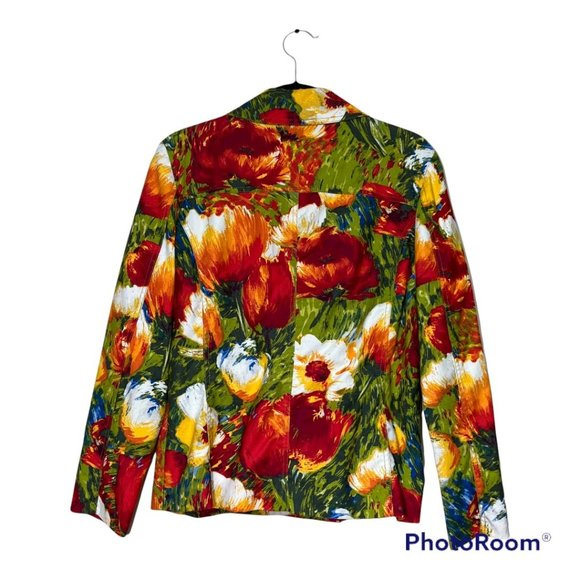 CHICO'S Abstract Multi-Color Floral Pattern Fitted Button Blazer Size M - Picture 2 of 10